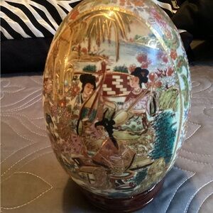 Vintage handpaintedSatsuma style porcelain Egg, likely Japanese